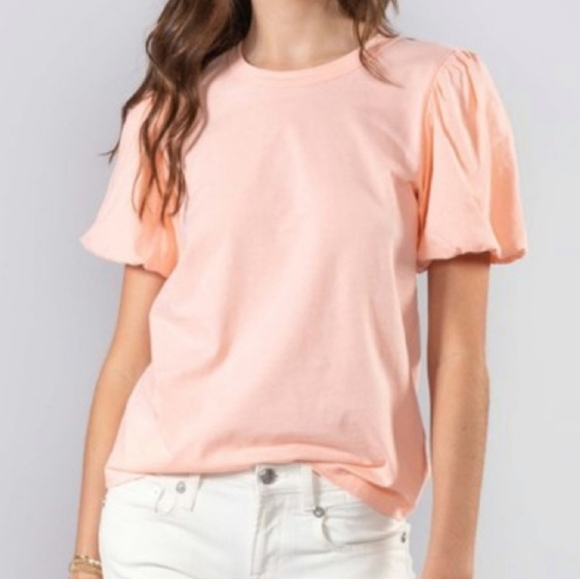 A.L.C. Poole Puff Sleeve Top Tee Shirt Cotton Peach Size XS - Picture 1 of 12